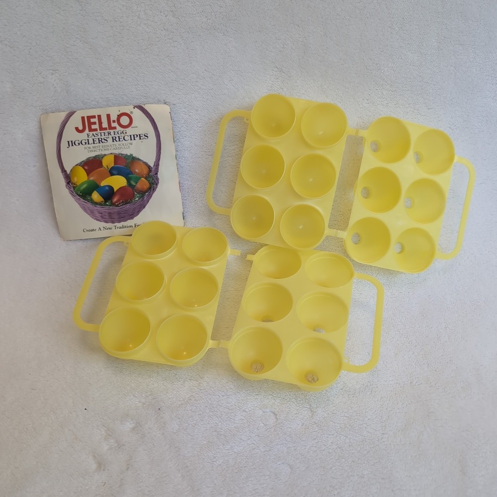 2 Vintage Jell O Jiggler Egg Molds 12 Lot Yellow Smooth With Instructions  Shot